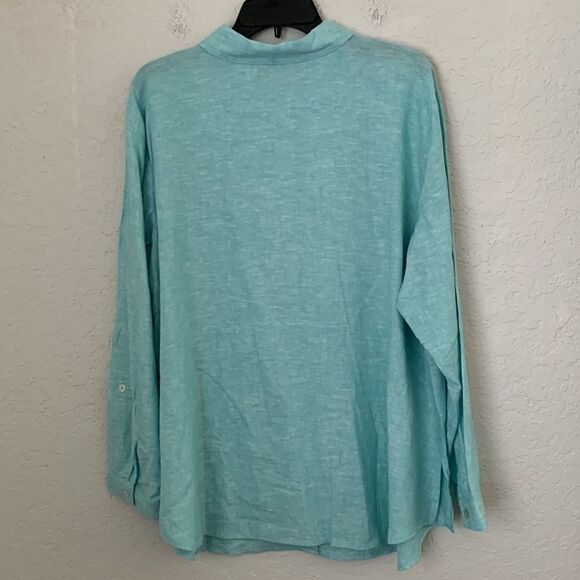 NWT Susan Graver Linen Blend Roll Up Tab Sleeve Women’s Shirt Size 1Xp - Picture 2 of 9